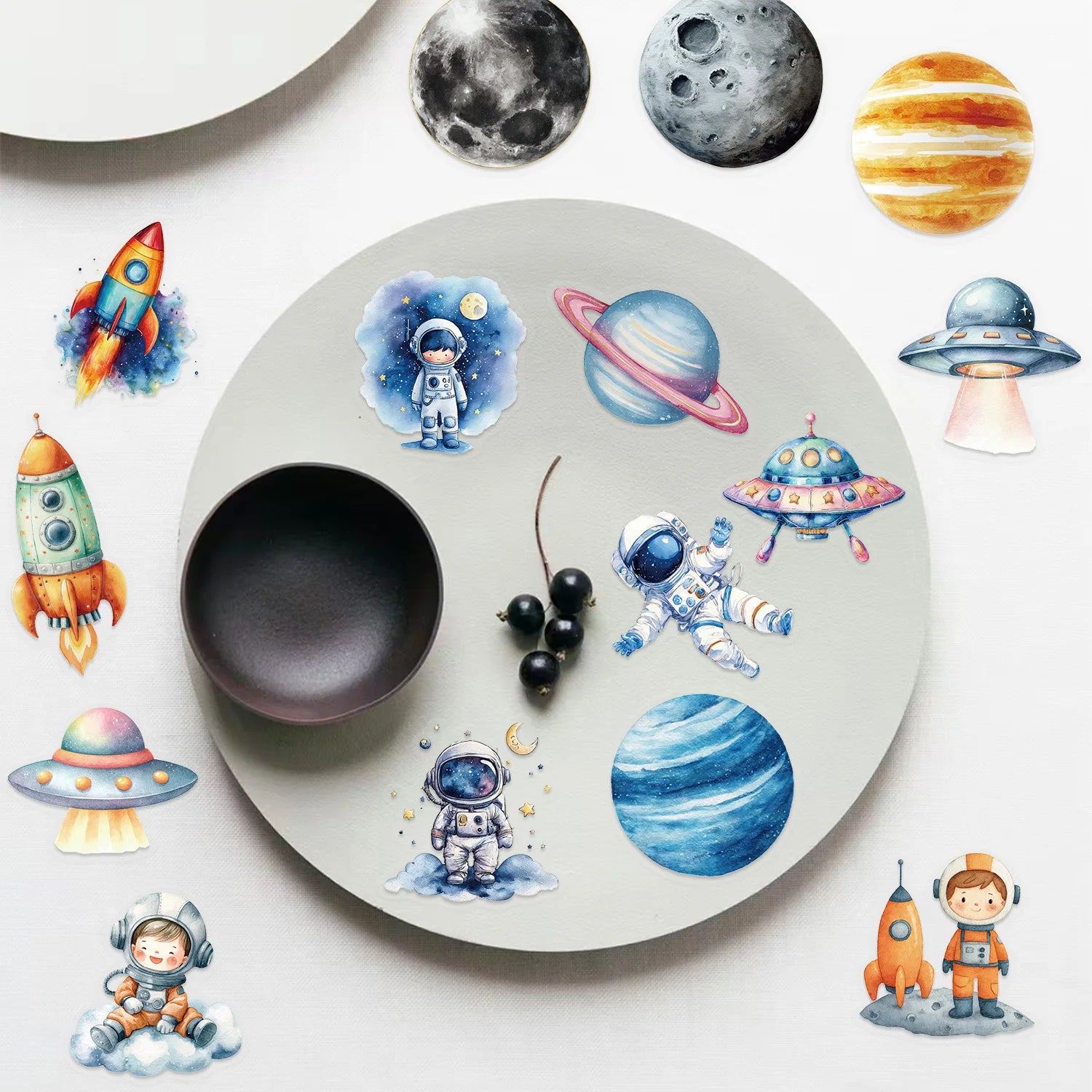 50Pcs Pack Clear Cartoon Astronaut Sticker Pack, Waterproof Transparent PET Kids Decals for Stationery Guitar Notebook Decor