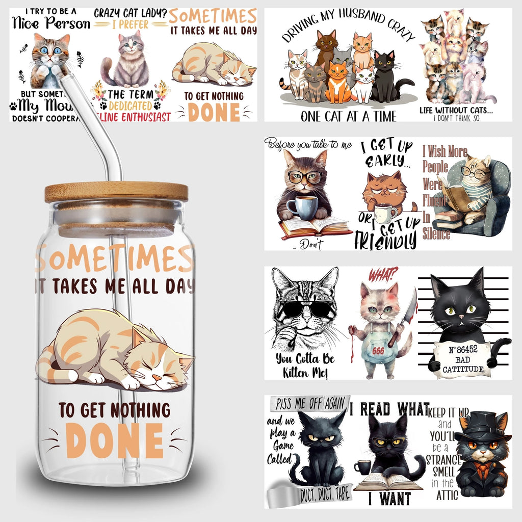 5 Sheet Animal UV DTF Cup Stickers, DTF Friction Transfer Stickers, Waterproof Cartoon Transfer Stickers for 16 Ounces Glass Cup