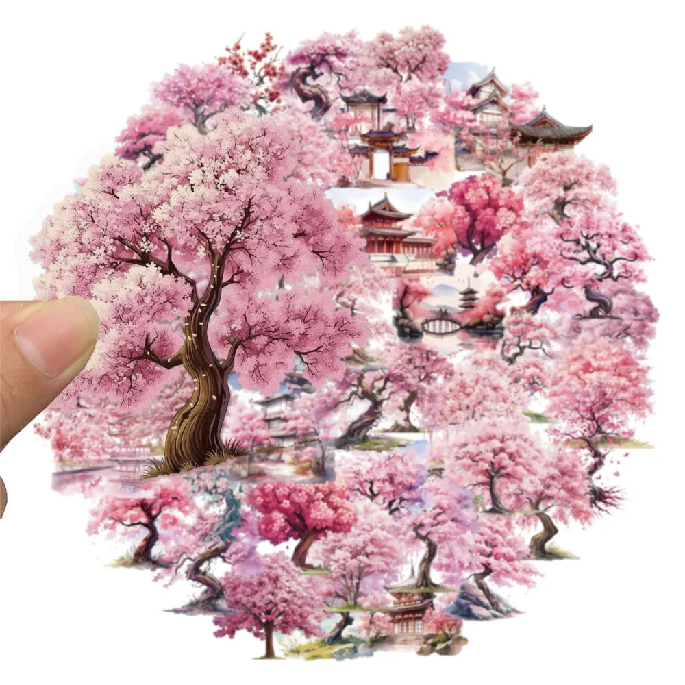 50PCS Transparent Watercolor Peach Blossom Tree Fun Stickers DIY Manual Speaker Luggage Notebook Reward Waterproof Stickers