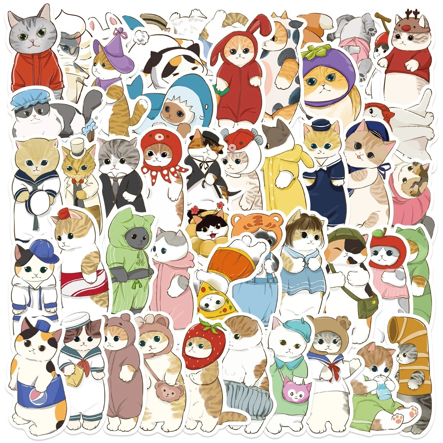 50/100PCS Cartoon Cute Headsets with Cat Graffiti Stickers Decorative Guitar Notebook Luggage DIY Stationery Stickers