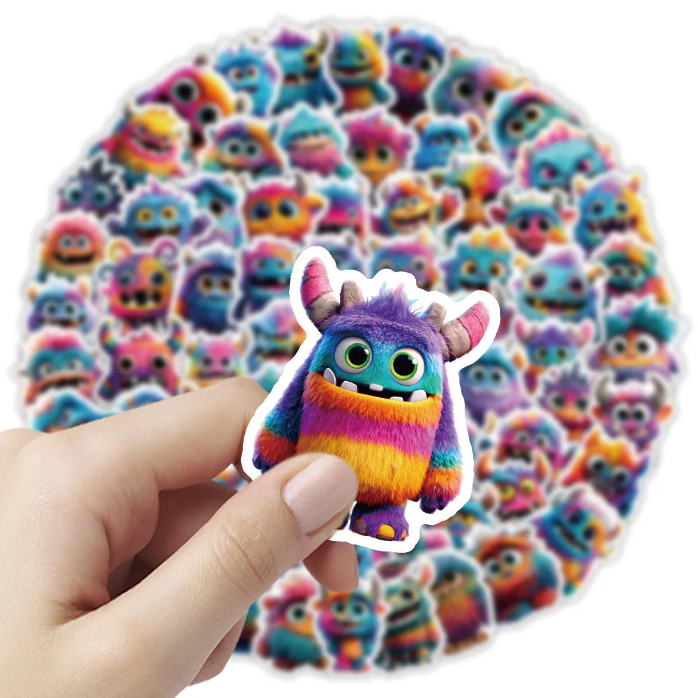 100PCS Super Cute Plush Monster Graffiti Stickers Reward Decorative Stationery Notebook Pen Holder Stickers