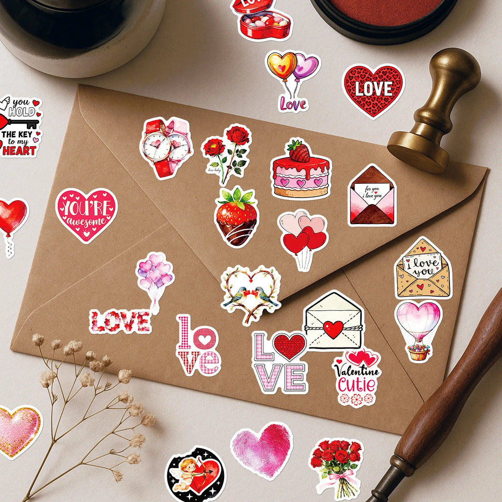 56/112Pcs Valentine's Day Red Stickers for Gift Box Case File Bag Lunch Box Helmet Drawer Fridge Wardrobe Reusable Decoration
