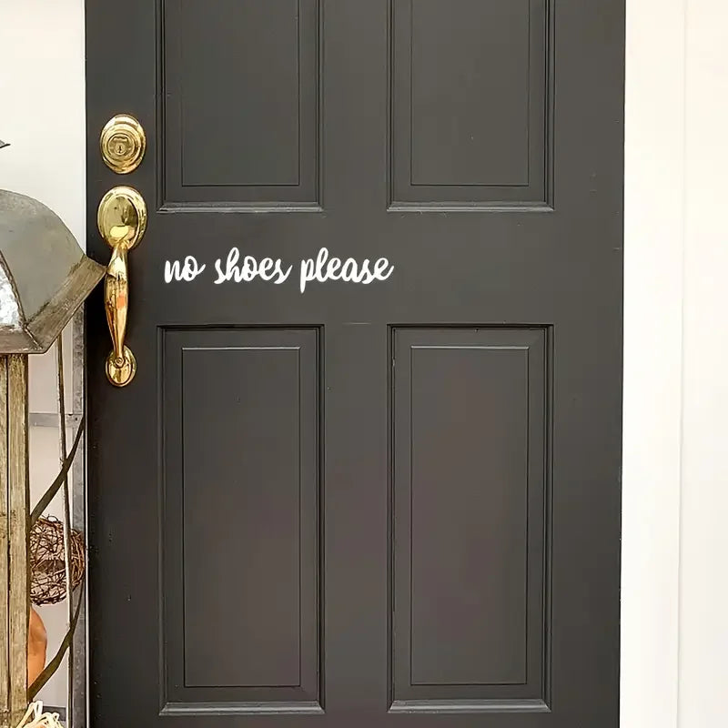 No Shoes Please Funny Home Decorative Stickers - Self-Adhesive Vinyl Door & Mirror Wall Decals with Cursive Lettering, Glossy Fi