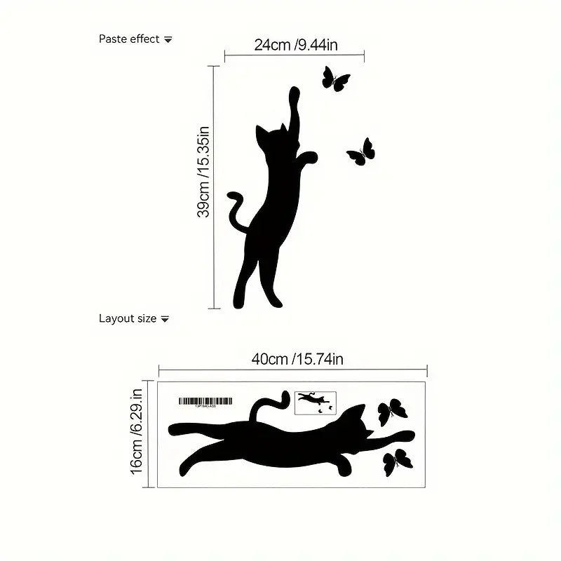 Removable Self-Adhesive Wall Stickers Featuring a Black Cat with a Butterfly Design, Suitable for Decorating Walls in Bedrooms,