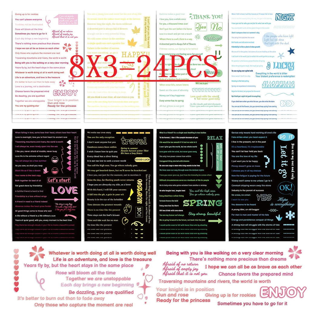 8/16/24PCS Cartoon Text Graffiti Stickers Decorative Guitar Notebook Luggage DIY Waterproof Stationery Stickers