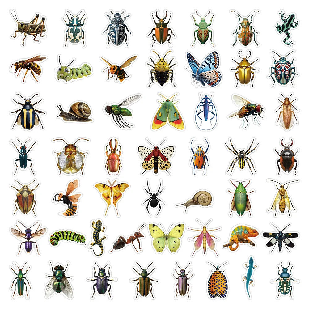 200PCS Cartoon Insect Stickers Exquisite DIY Handbooks Car Water Cups Waterproof Hot Stamping Stickers