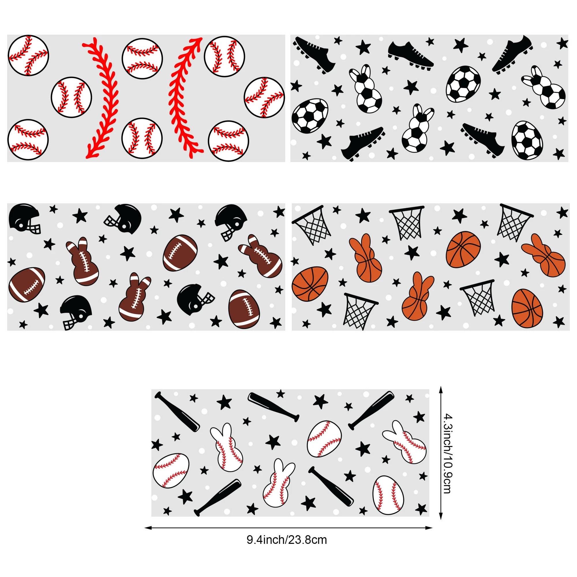 5 sheets Cartoon UV DTF Cup Stickers, DTF Friction Transfer Stickers, Waterproof Baseball Transfer Stickers for 16oz Glass Cup