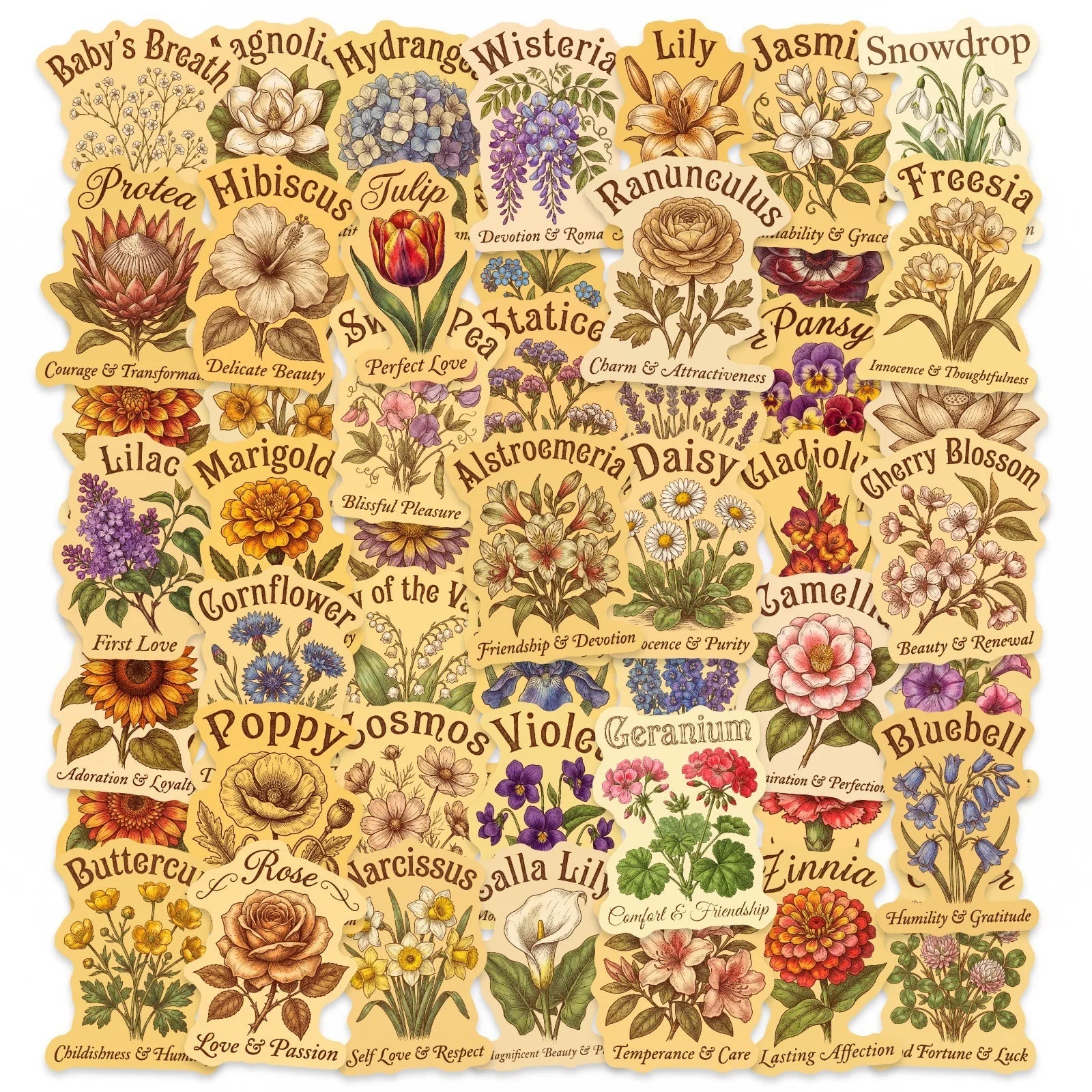 50/100 Pcs Vintage Floral Kraft Paper Style Stickers Aesthetic Waterproof DIY for Phone Suitcase Scrapbook Laptop Creative Decal