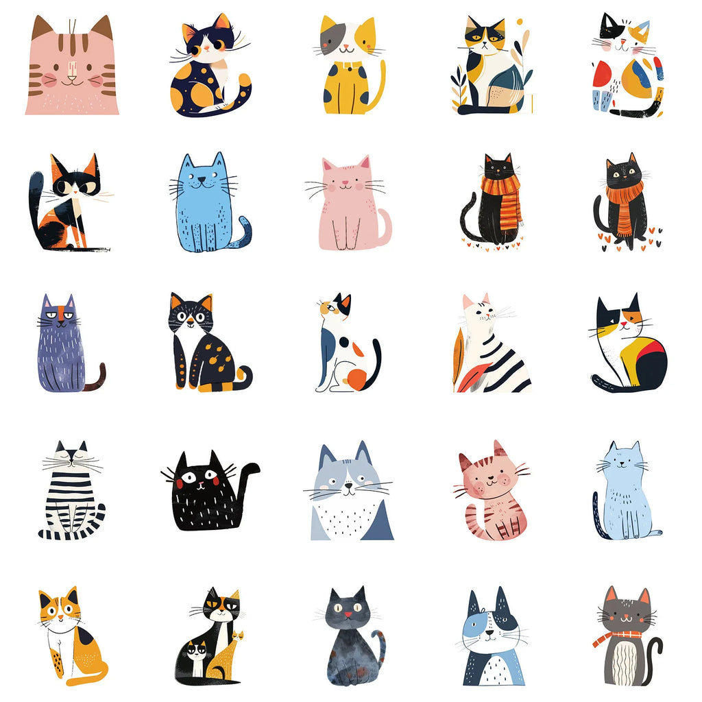 50 PCS Cartoon Cat Waterproof Stickers DIY Refrigerator Notebook Notebook Notebook Computer Water Cup Luggage Decoration