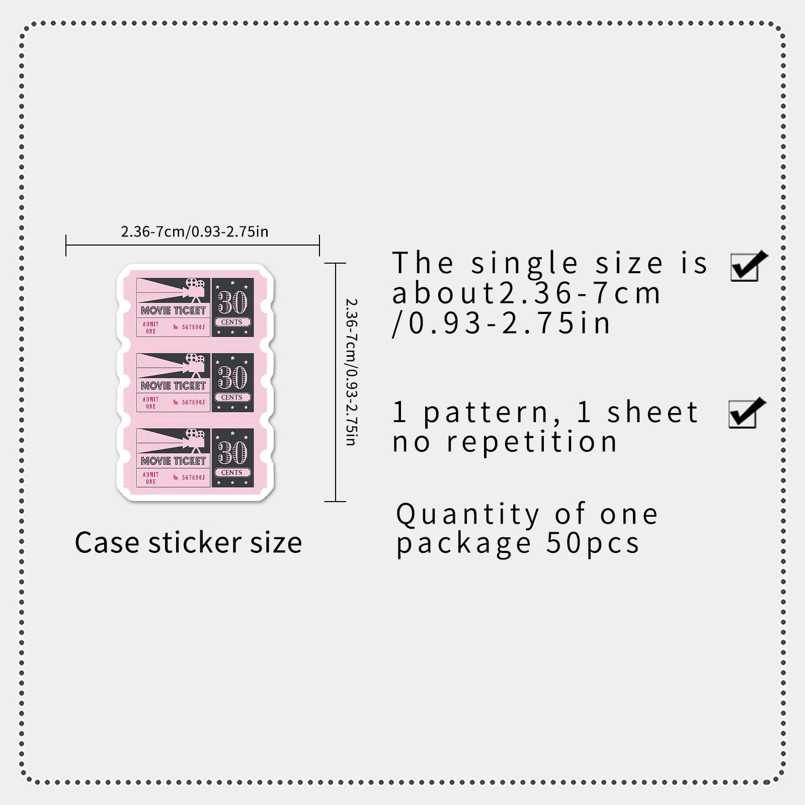 50-Pack Creative Cartoon Ticket Stickers Waterproof DIY Graffiti Decals for Mobile Phones Guitars Helmets Luggage Notebooks