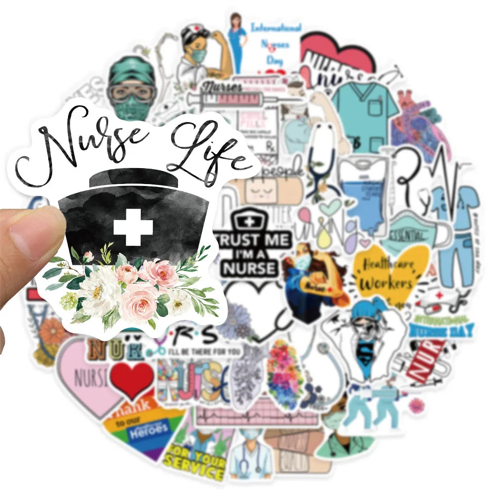 50PCS Nurse Main Topic Series Stickers DIY Luggage Manual Phone Case Notebook Envelope Label Stickers