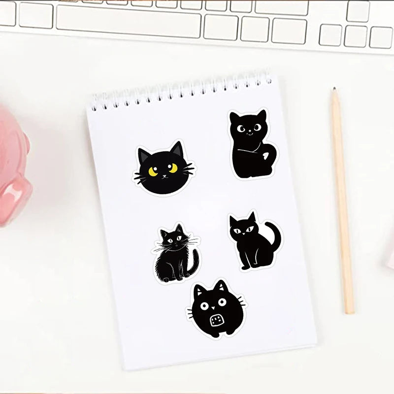 10/30/50PCS Kawaii Black Cat PVC Sticker Aesthetic Children's Decoration Scrapbooking for Kids Korean Stationery School Supplies