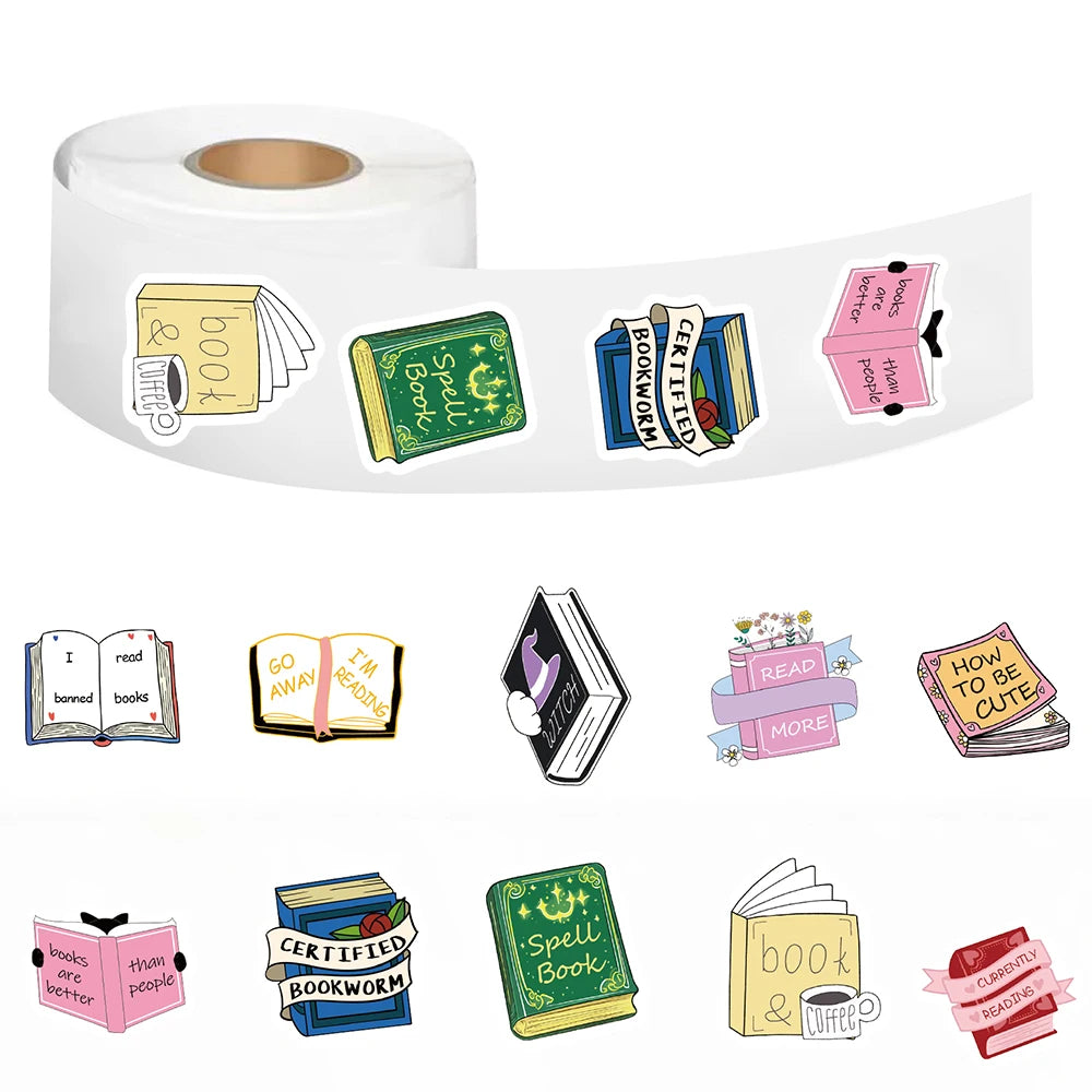 500Pcs/roll Bookish Sticker Aesthetic Home Decoration Y2K Fashion Laptop Decals Motorcycle Bicycle Retro Luggage Stickers