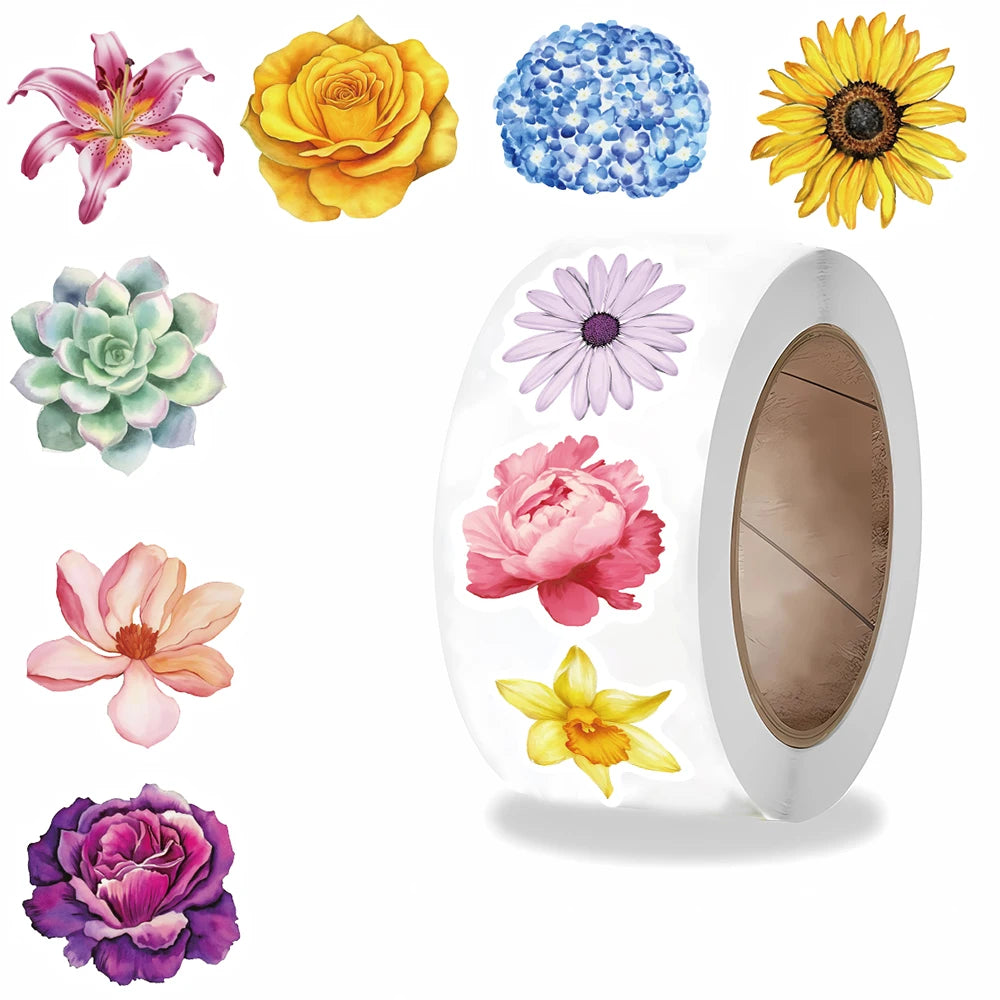 500PCS Flower Roll Stickers Nostalgia Skateboard Collage Fashion Phone Coffee Scrapbook For Fashion Luggage Decoration Sticker