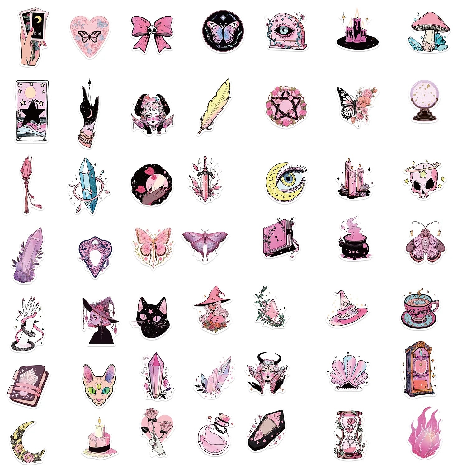 100PCS Pink & Green Cartoon Witch Graffiti Stickers Decorative Guitar Notebook Luggage DIY Waterproof Stationery Stickers