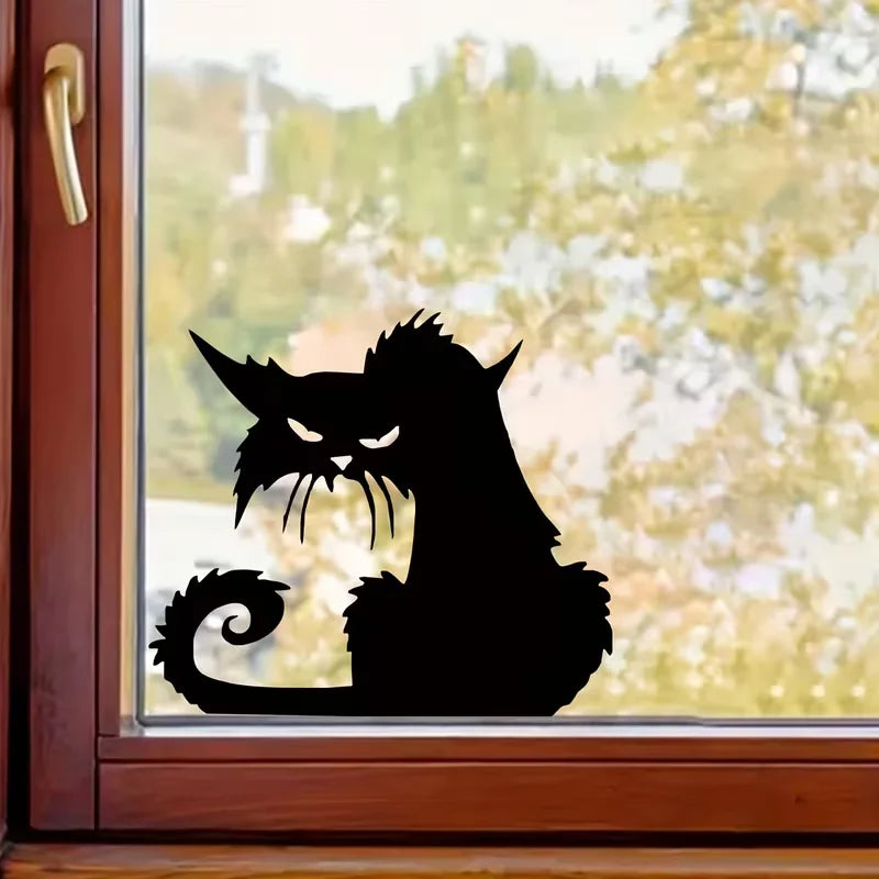 BRUP Glam Black Cat Silhouette Wall Sticker, Polyvinyl Chloride Animal Print Self-Adhesive Decal, Theme: Animals, for Home & Liv