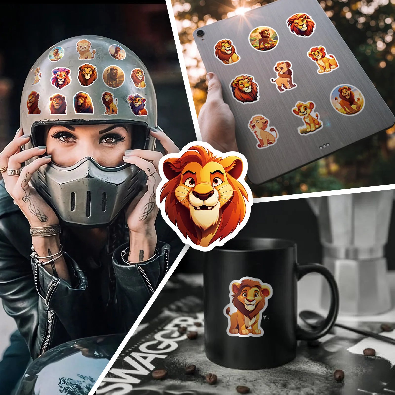 50/100PCS Lion Stickers Cute Cartoon Animal Waterproof Stationery Notebook Reward Stickers
