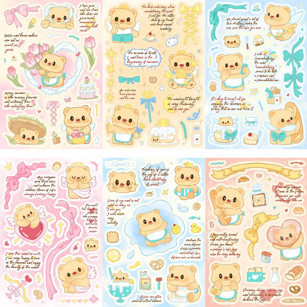 8/16PCS INS Style Butter Bear Puzzle Stickers Waterproof Diary Notebook Stationery School Supplies DIY Decorative Stickers