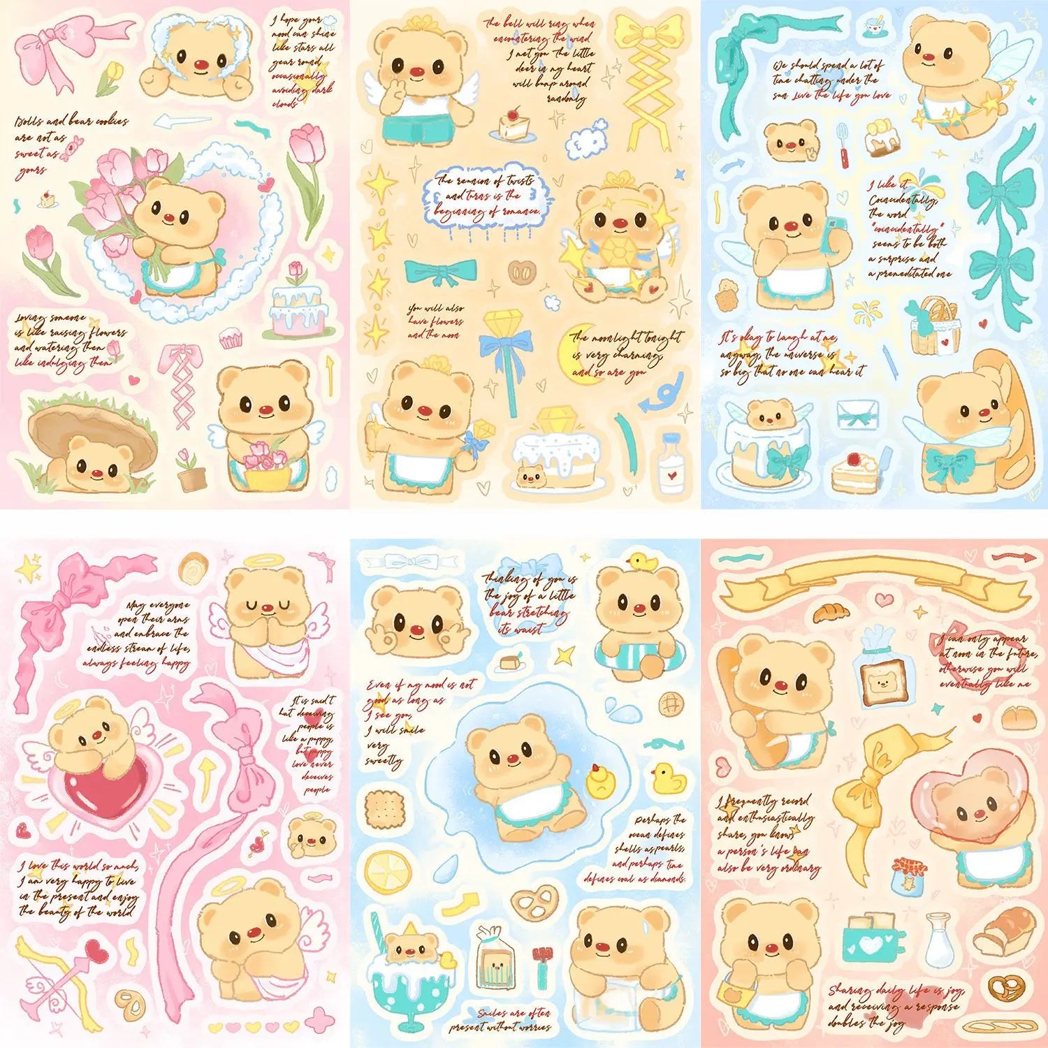 8/16PCS INS Style Butter Bear Puzzle Stickers Waterproof Diary Notebook Stationery School Supplies DIY Decorative Stickers