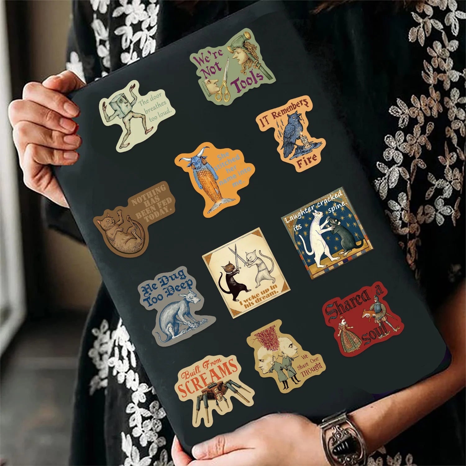 50/100 Pcs Medieval Gothic Abstract Doodle Stickers Parchment Design for Guitar Notebook Suitcase Decals