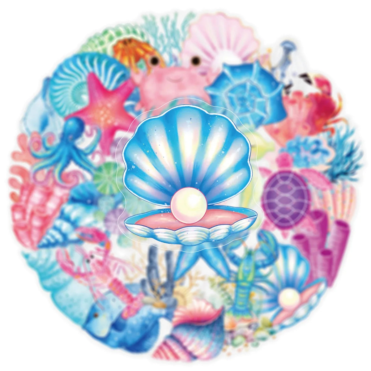 50-Pack Psychedelic Ocean Coral Shell Graffiti Stickers Waterproof Decorations for Phones Laptops Helmets Stationery Notebooks