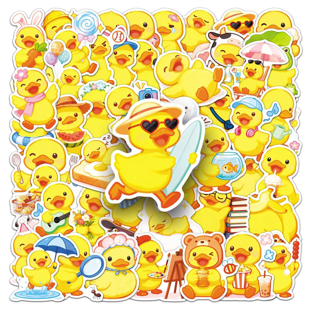 51Pcs Cute Yellow Duck Stickers, Cartoon Waterproof School Supplies Notebook Decals Phone Earphones Fridge Decor Sticker
