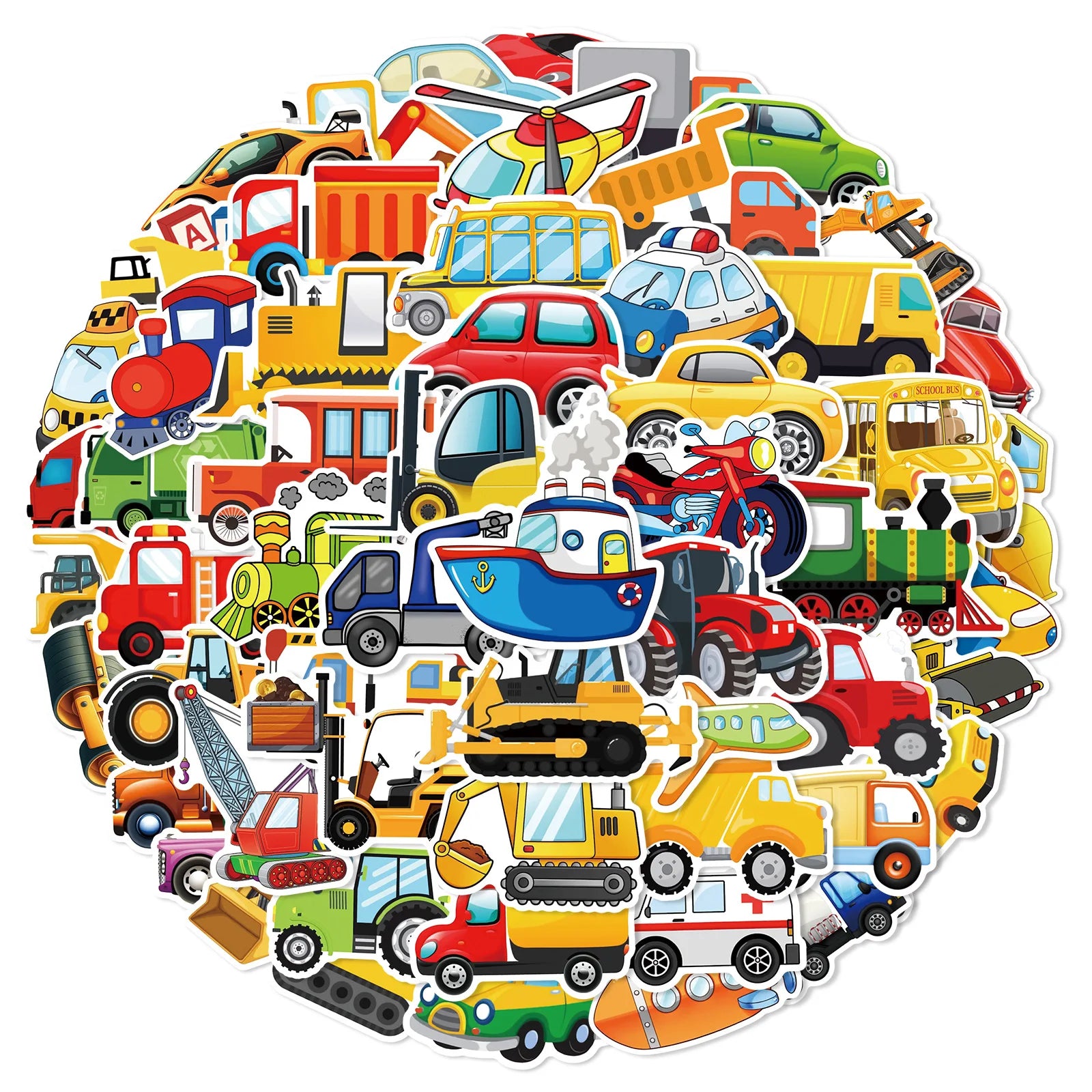 60 Pcs Cartoon Engineering Vehicle Transportation Sticker Helmet Decoration Waterproof Sticker