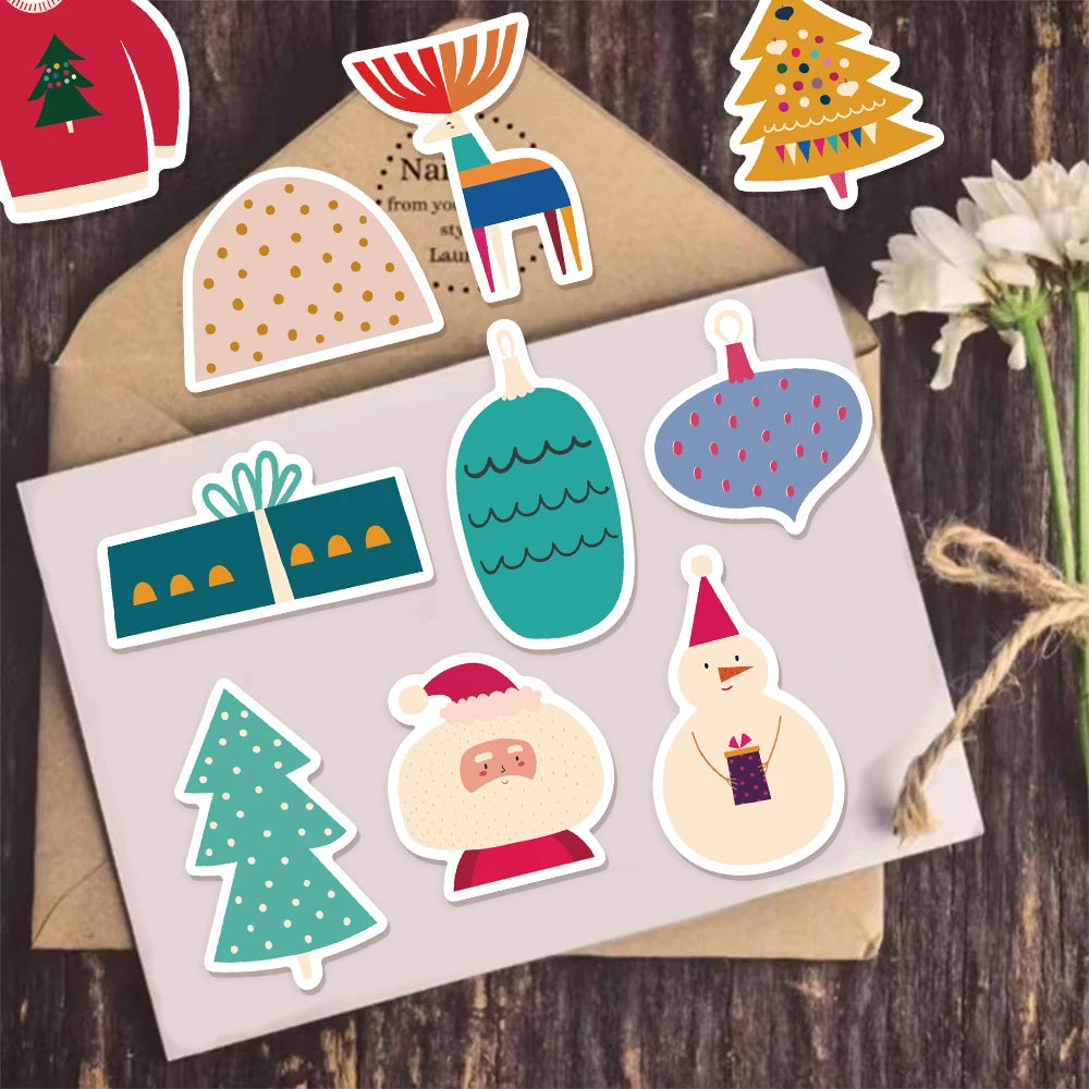 64PCS Santa Claus Christmas Stickers Skateboarding Car Guitar Helmet Luggage Laptop Graffiti Stickers Christmas Gift