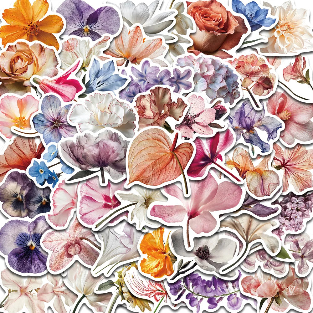 50PCS Flowers In Bloom Stickers Notebook Aesthetic Graffiti Waterproof Laptop Luggage Cafe Cartoon Scrapbooking Sticker Decals