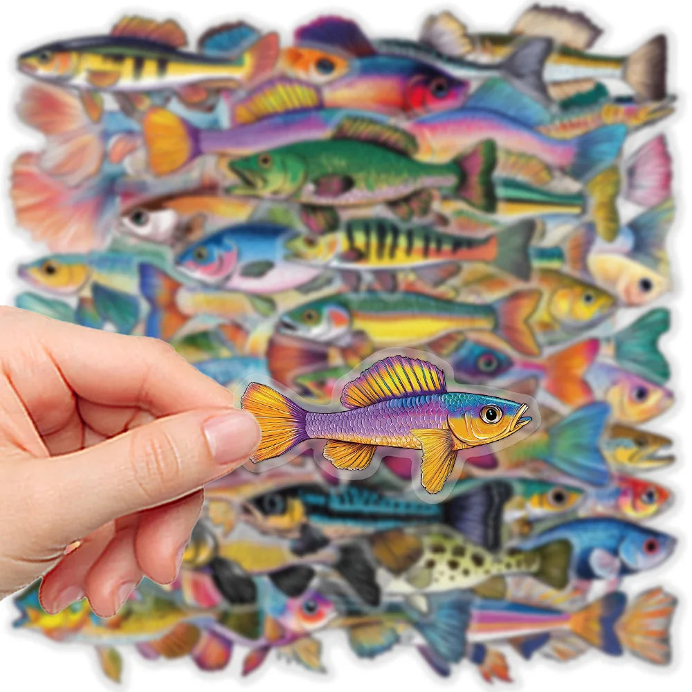 200PCS Transparent PET Cartoon Fish Waterproof Stickers For Children Water Bottles Stationery Decoration Marine Animals Reward
