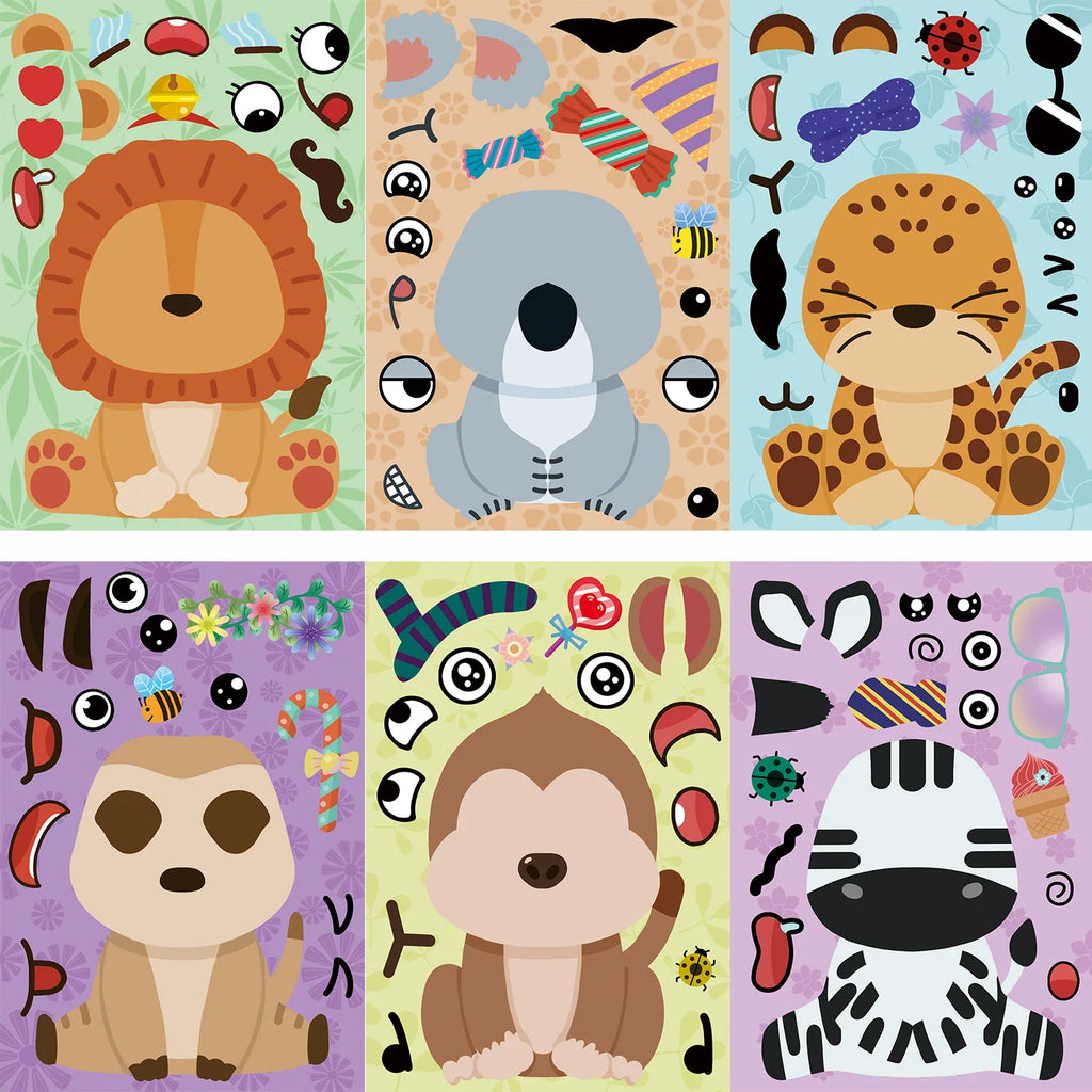 8/16/24PCS Cartoon Animal Make a Face Change Stickers DIY Phone Decorative Stationery Notebook Stickers Waterproof