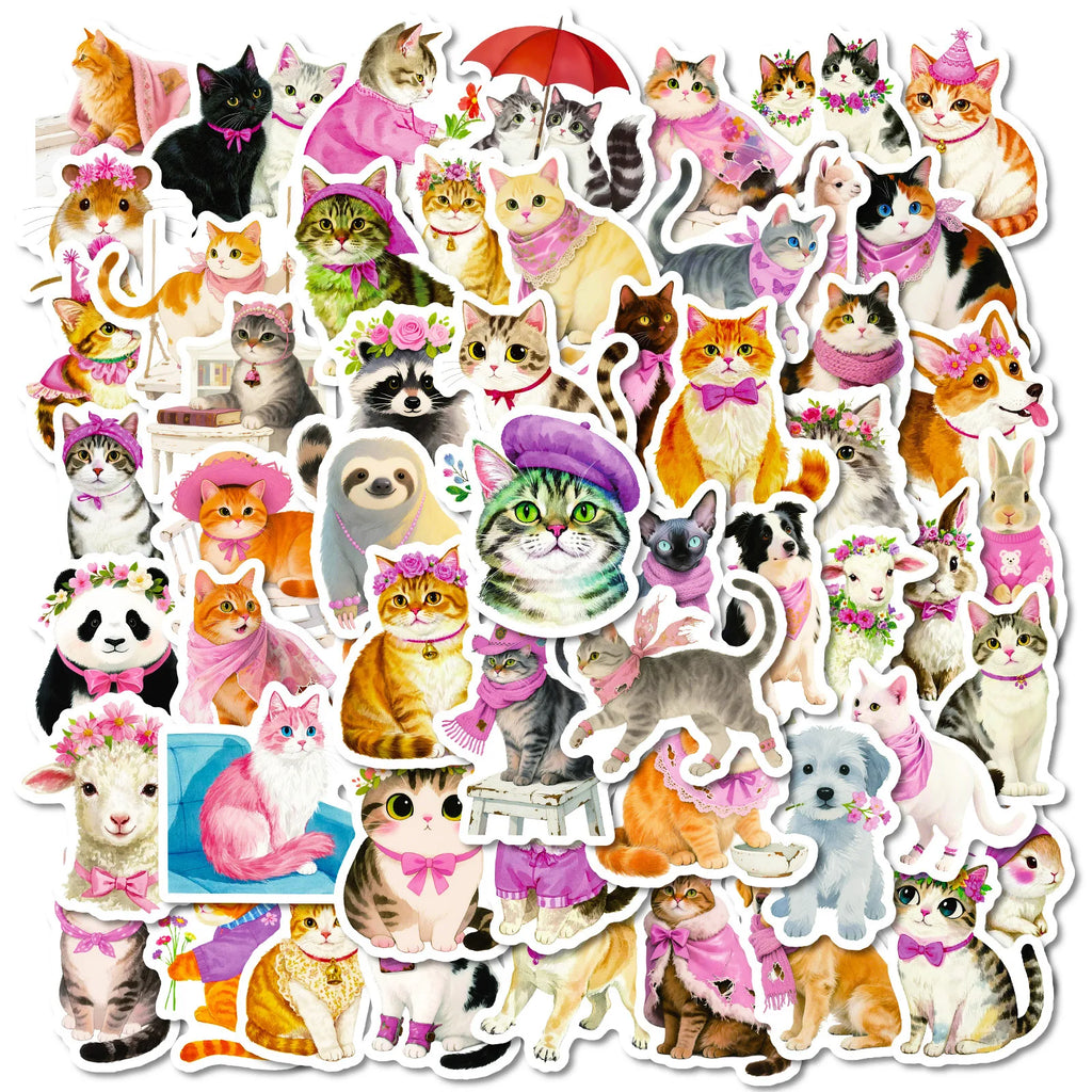 56PCS Cute Cat Graffiti Children Reward Stickers Various Animals Luggage Decoration Stationery Notebook Stickers
