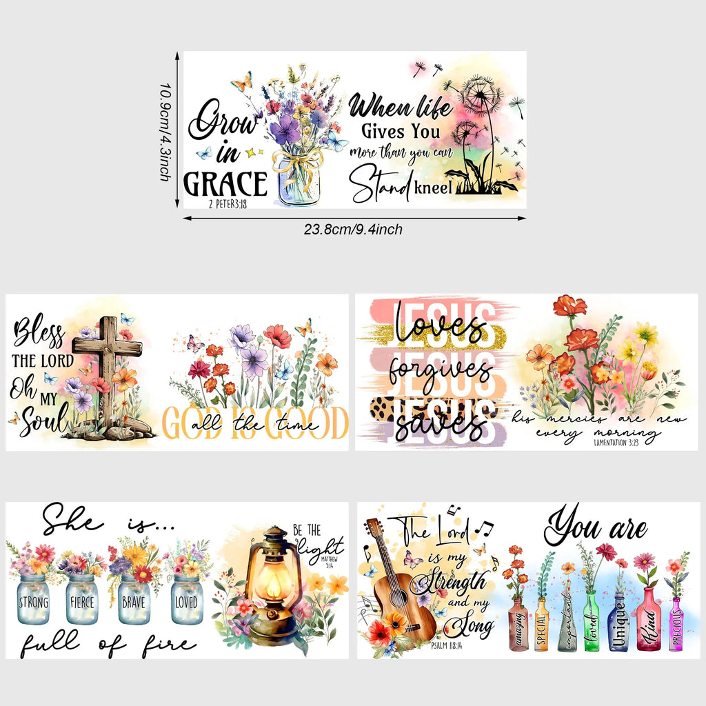 5 sheets Inspiring UV DTF Cup Stickers, Glass DTF Transfer Stickers, Waterproof Plant Wipe Transfer Paper for 16oz Glass, Mug,