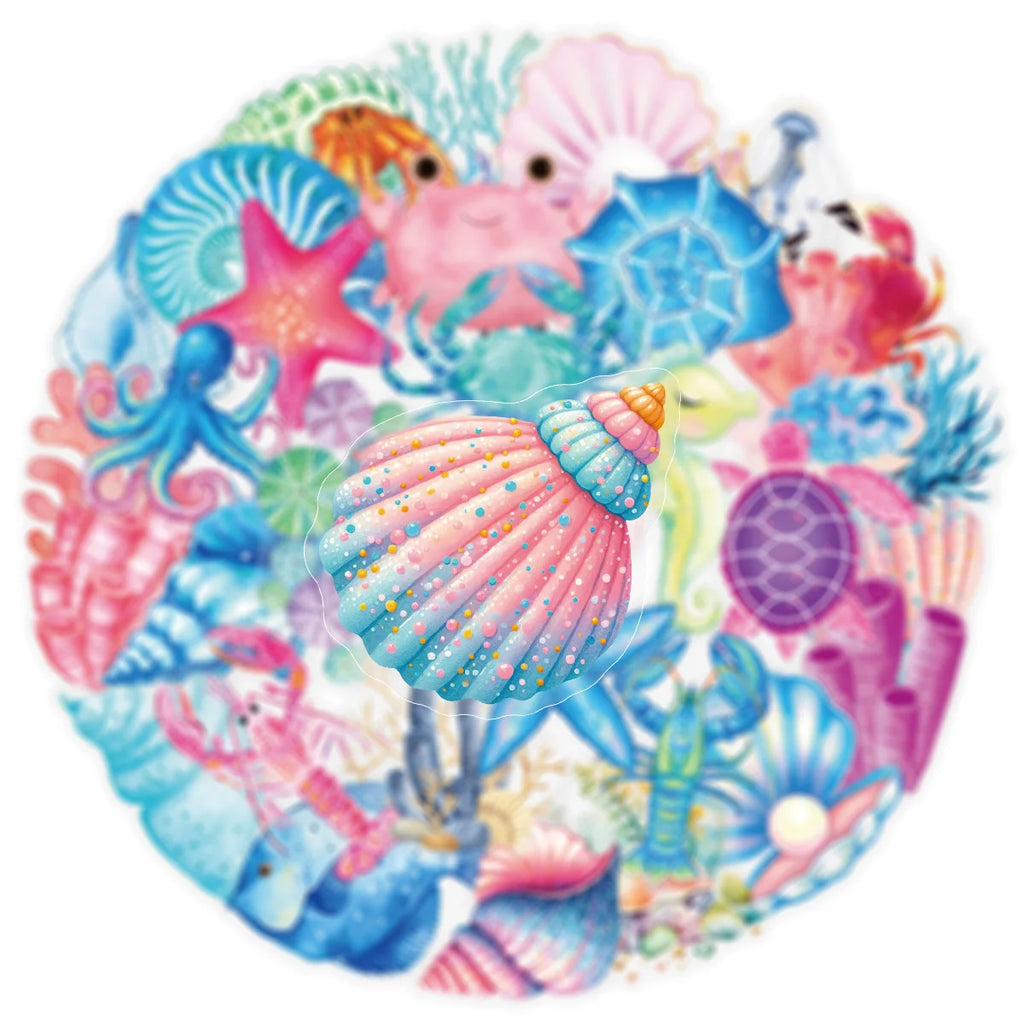 50-Pack Psychedelic Ocean Coral Shell Graffiti Stickers Waterproof Decorations for Phones Laptops Helmets Stationery Notebooks