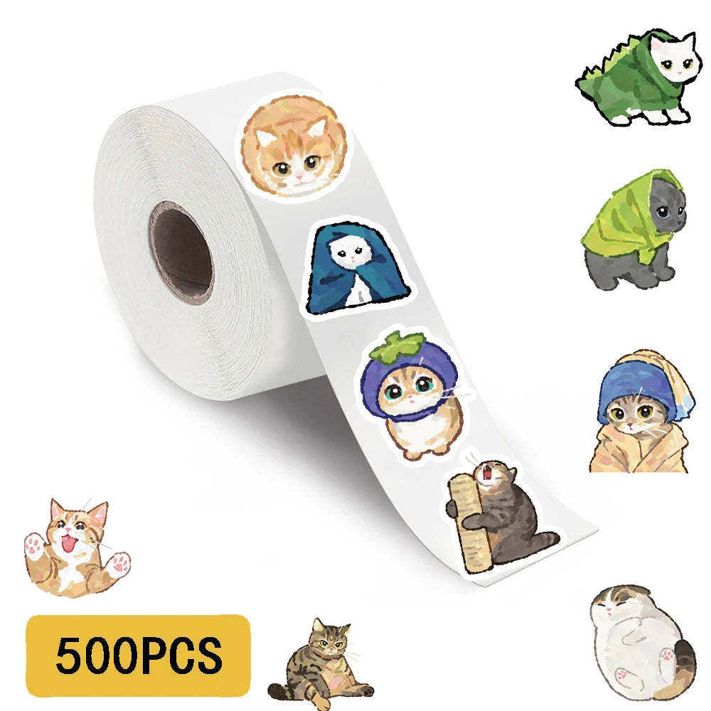 500PCS Cartoon Cat Roll Stickers School Stickers Classroom Laptop Luggage Encouragement Reward Stickers Teacher Gifts ﻿