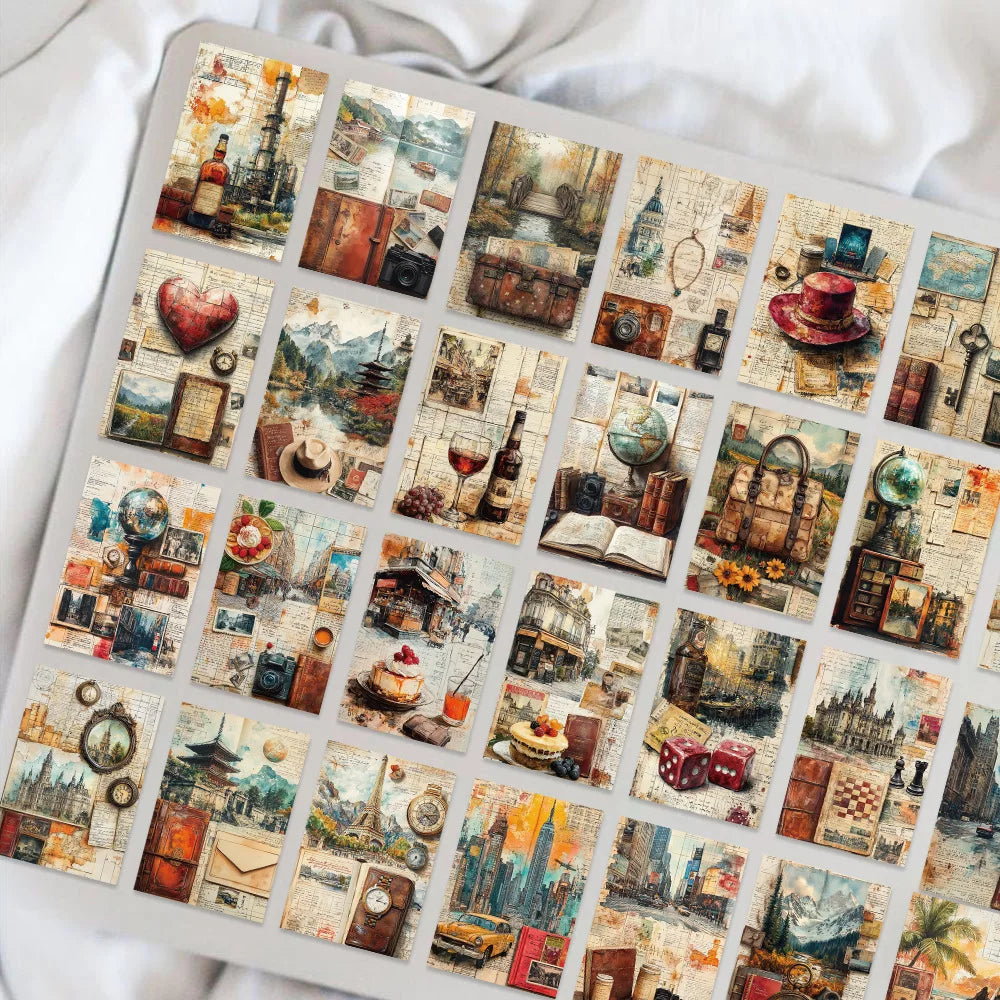 50/100PCS Retro Vintage Travel Diary Page Stickers Creative DIY Laptop Luggage Stationery Notebook Stickers