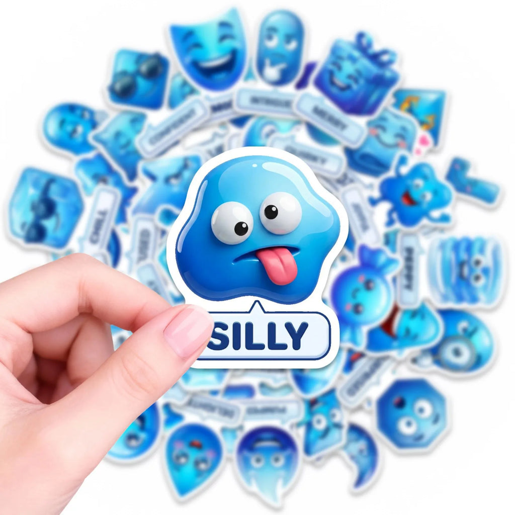 50/100 Pcs Blue Mood Management Stickers Cartoon Emoji Alphabet for Game Phone Toy Shelf File Holder Laptop Decals