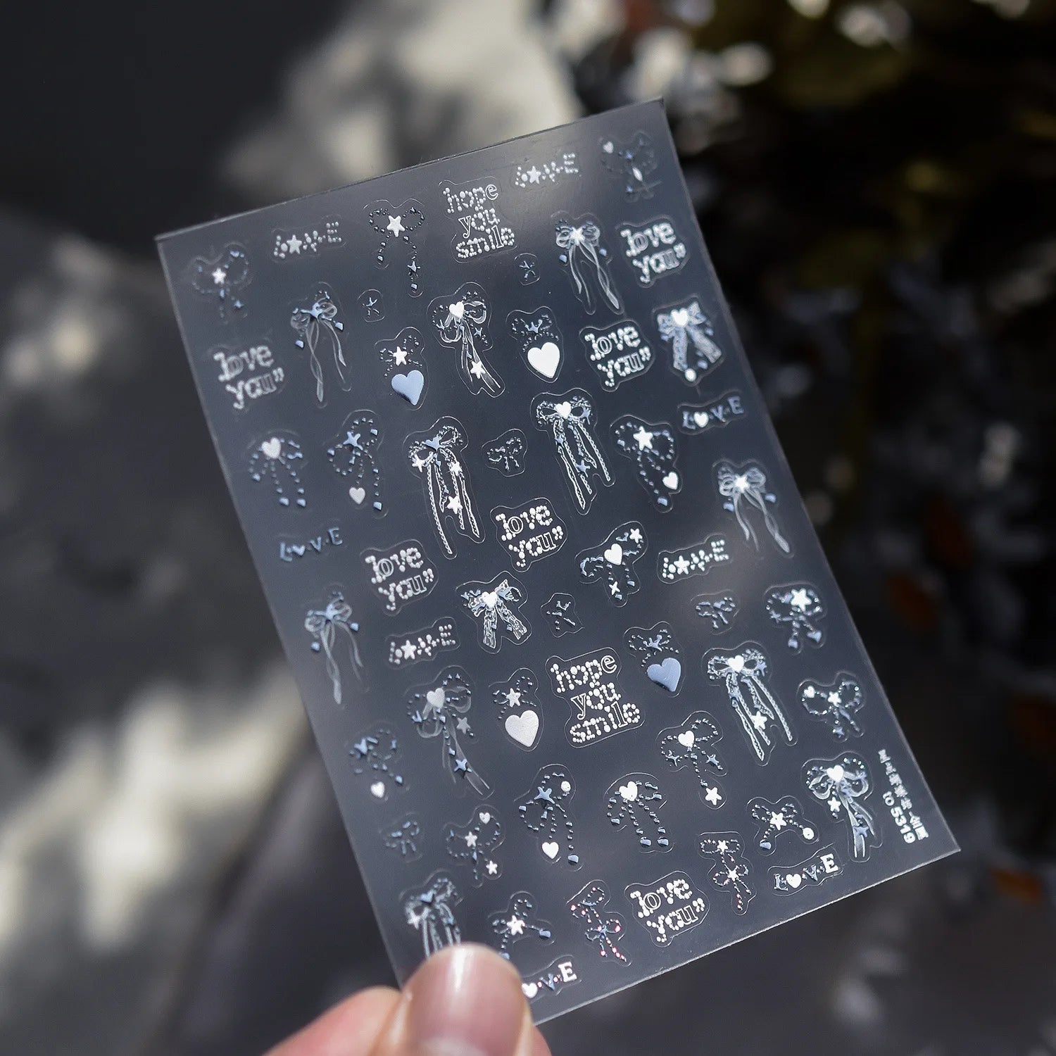 Metal Sticker Nail 3D Kawai Dreamy Star-dotted Butterfly Nail Charms Stickers 5D Ribbon With Love Embossed Nail Art Stickers DIY