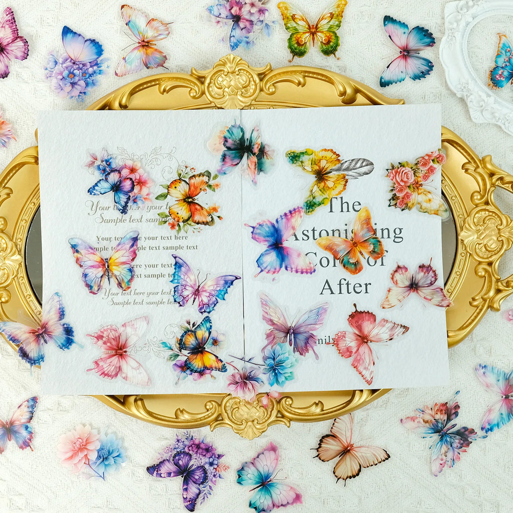 50 Pcs PET Colorful Butterfly Stickers Waterproof DIY Water Cup Phone Case Decoration Cute Butterfly Sticker
