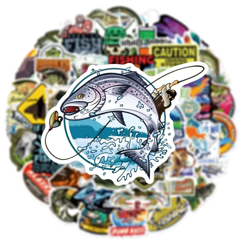 10/30/50PCS Cartoon Fishing Sticker Aesthetic PVC Children's Korean Stationery School Supplies Decoration Scrapbooking for Kids