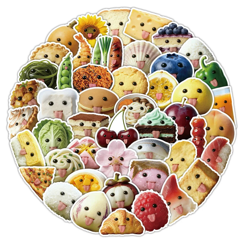 55-Piece Set Cute Abstract Food Stickers for Notebook Desk Laptop Luggage Graffiti Waterproof Decals