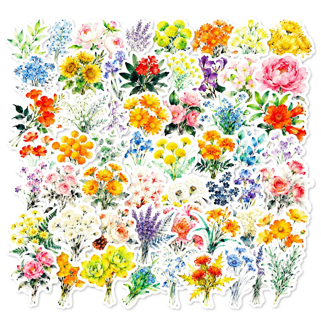 56PCS Fresh Plant Flower Stickers, Phone Cup Suitcase Diary Notebook Kids Stationery Decorative Art Decals Sticker