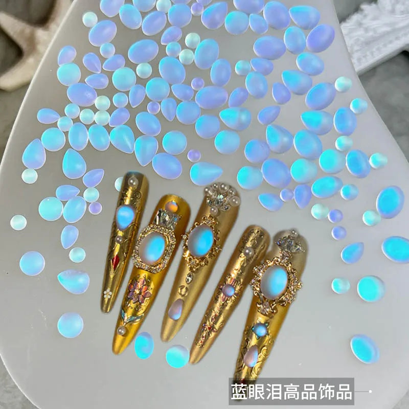 New Matte Frosted Blue Tears Nail Art Charms Oval Water Drop Diamond Nail 3D Decorations  7Styles Nail Art Accessories DIY Parts