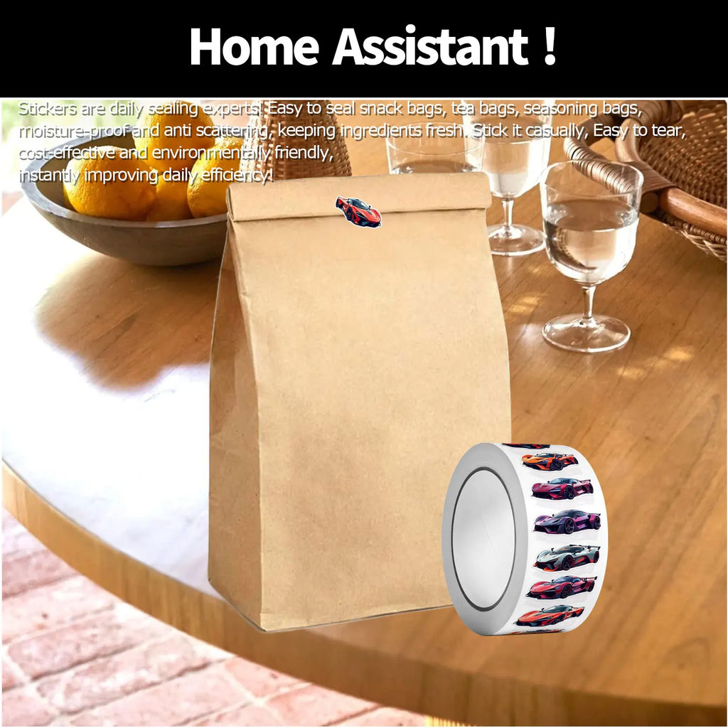 1Roll(500Pcs)12 Irregular Cartoon Supercars Stickers 2.5cm/1'' DlY Craft Decoration Festival Sealing Gifts Scrapbook Labels