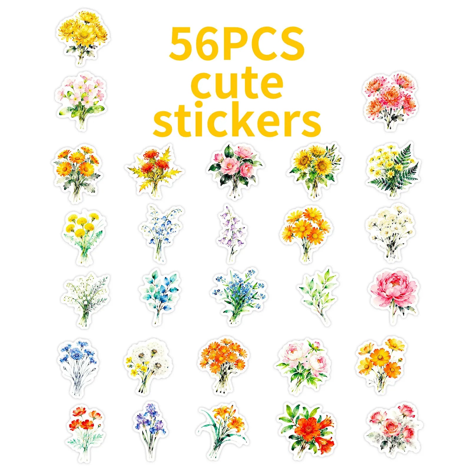 56PCS Fresh Plant Flower Stickers, Phone Cup Suitcase Diary Notebook Kids Stationery Decorative Art Decals Sticker