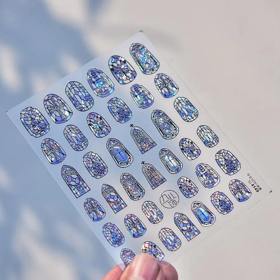 1piece 5D Glass Fragment Nail Sticker High Quality Stained Glass Window Grille Design Glitter Art Decoration Design Nail Sticker