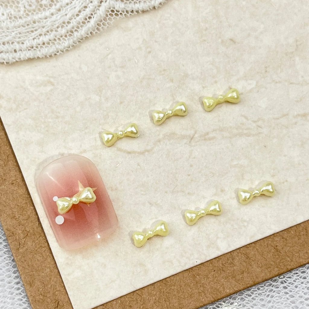10pc Cute 3D Resin Pearl Bow Nail Art Charms Macaron Imitation Japanese Preal Bowknot Ribbon Nail Decorations DIY Nail Accessory