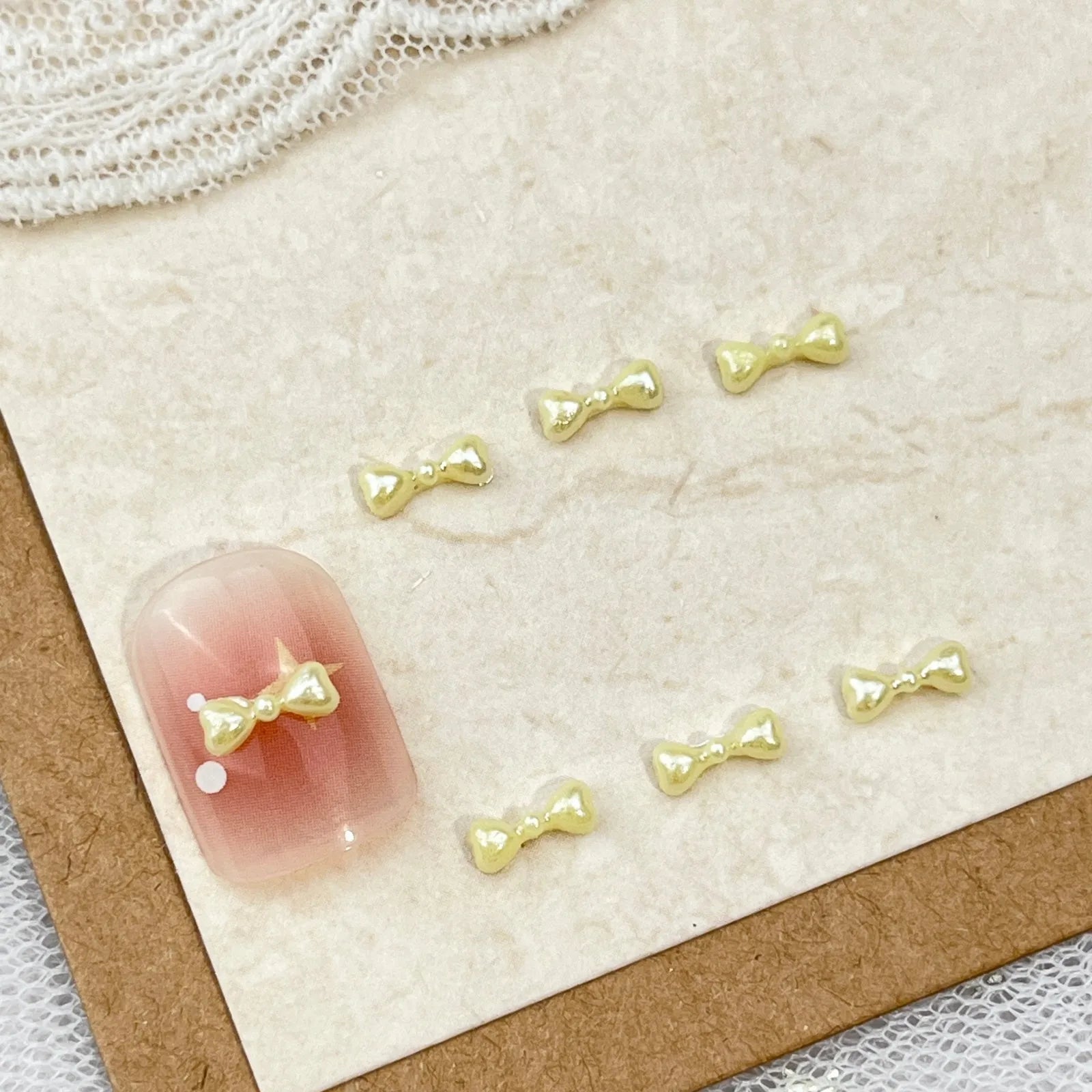 10pc Cute 3D Resin Pearl Bow Nail Art Charms Macaron Imitation Japanese Preal Bowknot Ribbon Nail Decorations DIY Nail Accessory