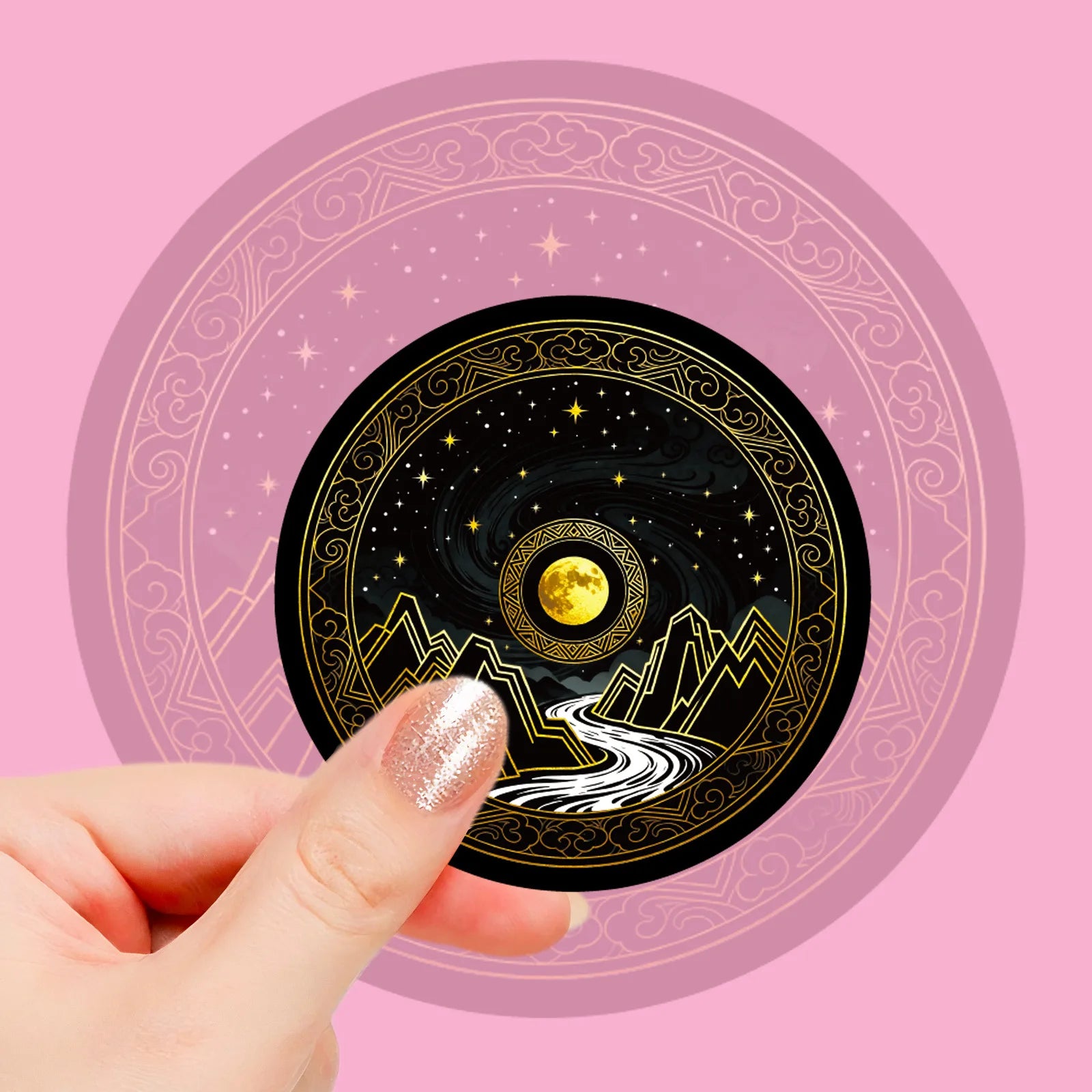 56/112Pcs Black Gold Space-themed PET Stickers - Unique Waterproof Decals for Notebook, Pencil Box, Bike, Suitcase, Laptop