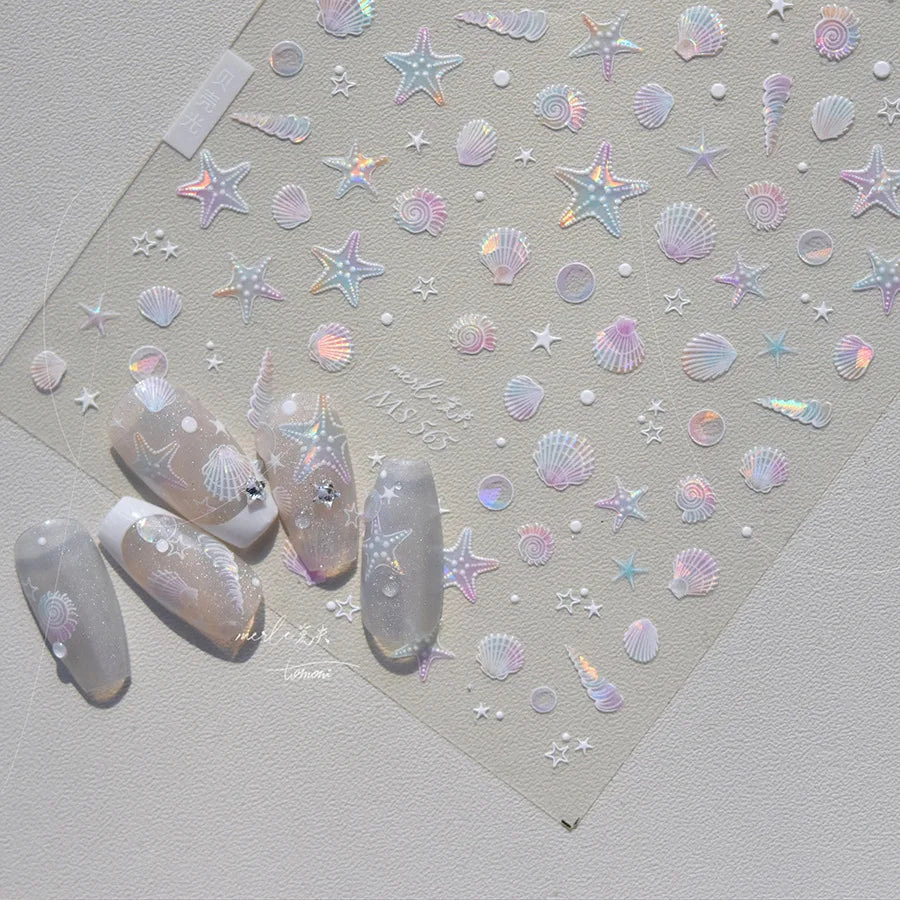 Shell Light Nail Stickers Ice Transparent Summer Beach Ocean Shell Starfish Stars Bubble Nail 3D Decorations Nail Art Stickers
